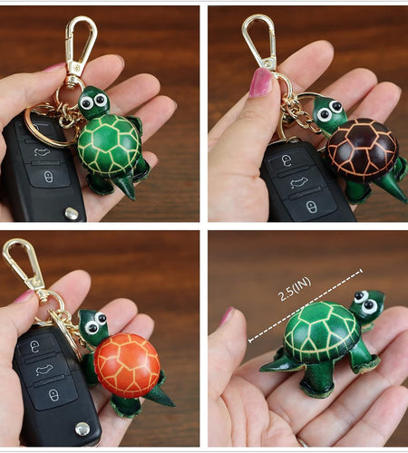 Cowhide Handmade Small Tortoise Keychain Male Cute Small Gift Girl Backpack Pendant